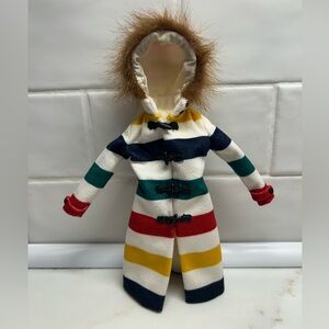 HBC Barbie coat hooded with fur iconic stripes